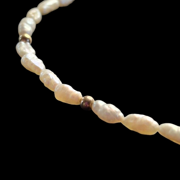 14k Yellow Gold Bead Freshwater Rice Crispy Krispie Pearl Strand Necklace 24" - Picture 6 of 11